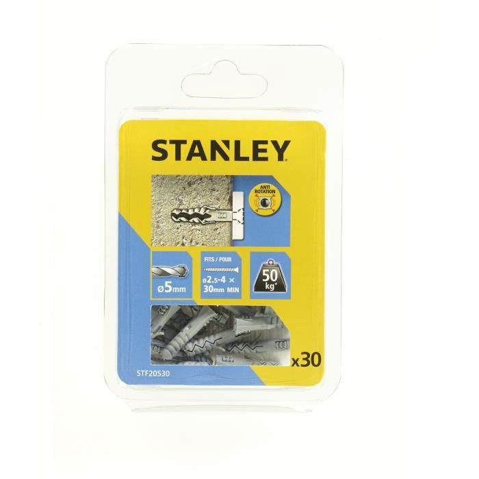 STANLEY Lot 10 de chevilles en nylon ø 5x25 mm sans vis STF20530-XJ