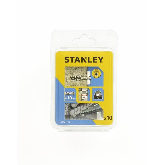 STANLEY Kit de 10 chevilles en nylon ø 10x50 mm avec vis à tête fraisée STF21110-XJ