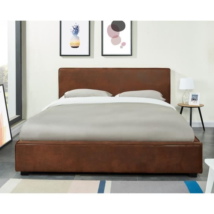 CLEVELAND Lit adulte vintage en bois camel - Tête de lit ...