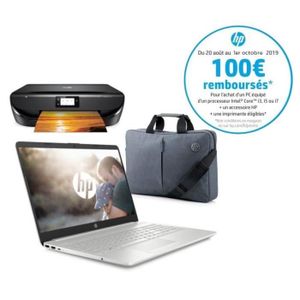 HP PC Portable 15-dw0080nf - 15.6" HD TN - Intel Core i3-7020U - RAM 4Go - Disque dur 1To + SSD 128Go + Imprimante + Sacoche