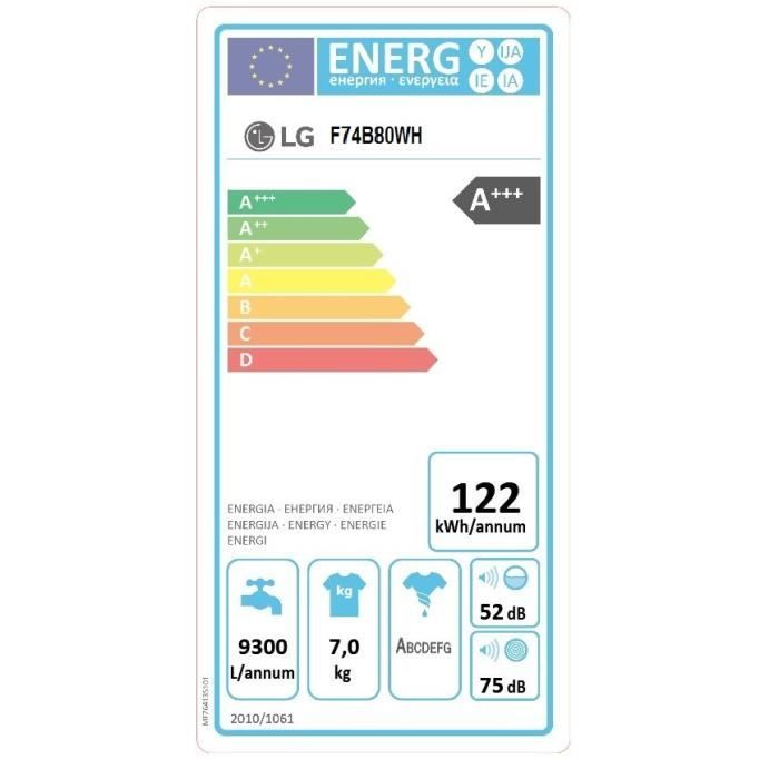  F74B80WH - Lave-Linge frontal 7kg Moteur Induction1