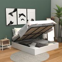 STRUCTURE DE LIT MAJESTY Lit coffre adulte contemporain simili blan STRUCTURE DE LIT MAJESTY Lit coffre adulte contemporain simili blan