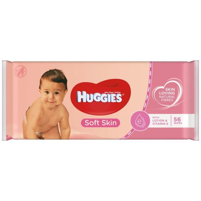 HUGGIES Lingettes bebe Soft Skin enrichies Vitamie E 1 paquet de 56 lingettes