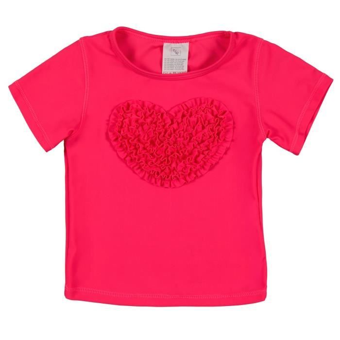 MONDACA T-shirt fille MC Anti UV Fantaisie CŒur frou-frou - Bleu