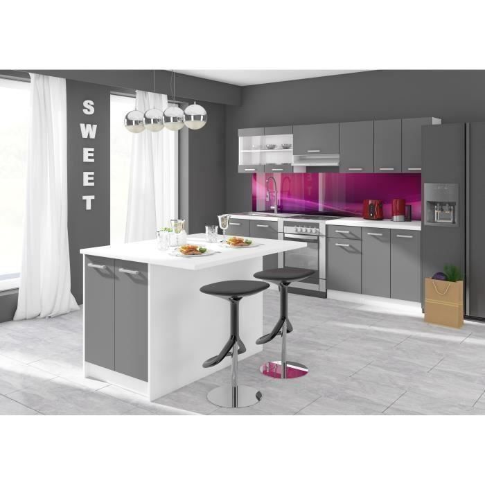 Cuisine complète avec plan de travail L 2m40 + îlot L 1m00 - Gris mat