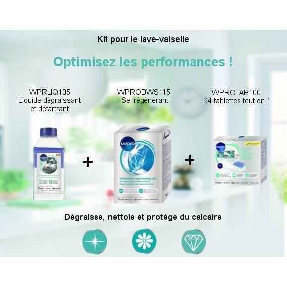 Pack Kit Lave vaisselle - Liquide dégraissant + 24 tablettes tout en 1 + Sel régénérant