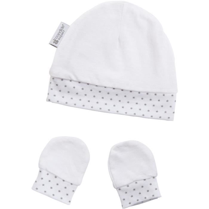 CANDIDE Bonnet & moufles naissance étoiles