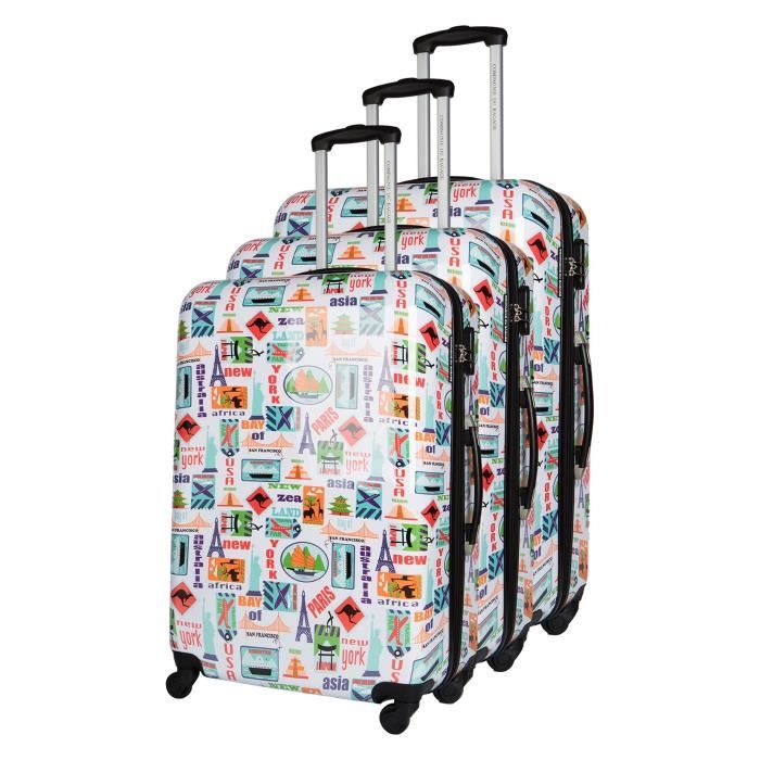CDB Set de 3 Valises Rigides ABS et Polycarbonate 4 Roues 51-61-71 cm Motif Imprimé