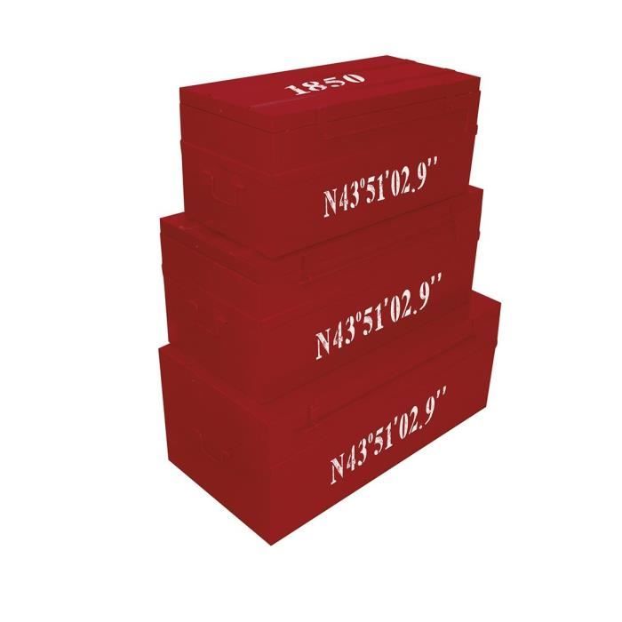 COGEX Lot de 3 malles métal déco Loft 70 / 100 / 150 L rouge