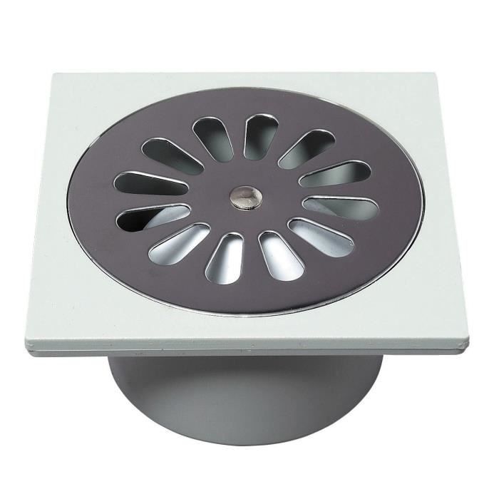 WIRQUIN Bonde de sol SP6002B - 10 x 10 cm - Ø 40 mm - Corps gris - Grille inox - à coller