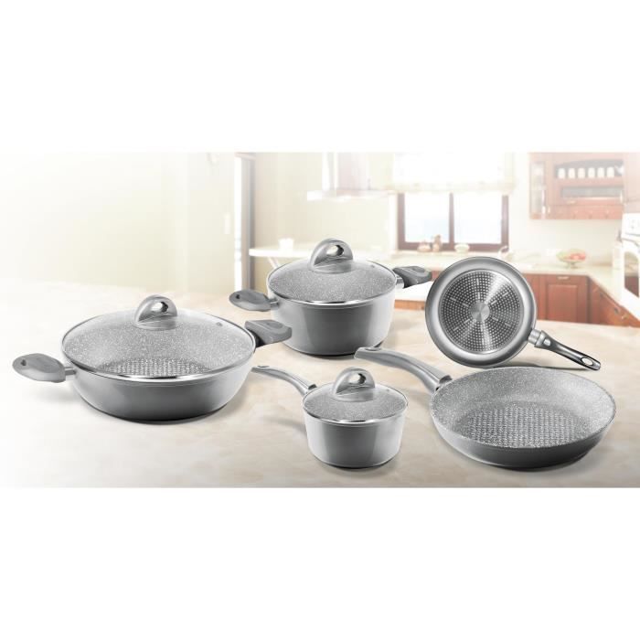 BIALETTI SILVER INDUCTION Batterie de cuisine Y00SET0100 8 pièces 16-20-24-28cm + Couvercles Tous feux dont induction