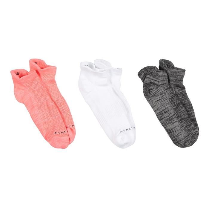ATHLI-TECH Lot de 3 Chaussettes de fitness - Femme - Rouge corail