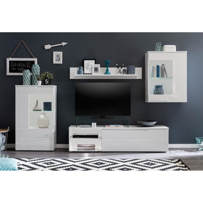 NEW YORK Meuble TV mural contemporain blanc mat et blanc brillant - L 280 cm