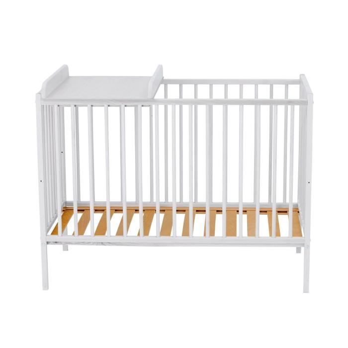 TINEO Lit Bébé à Barreaux 60x120 cm et Plan à Langer Blanc