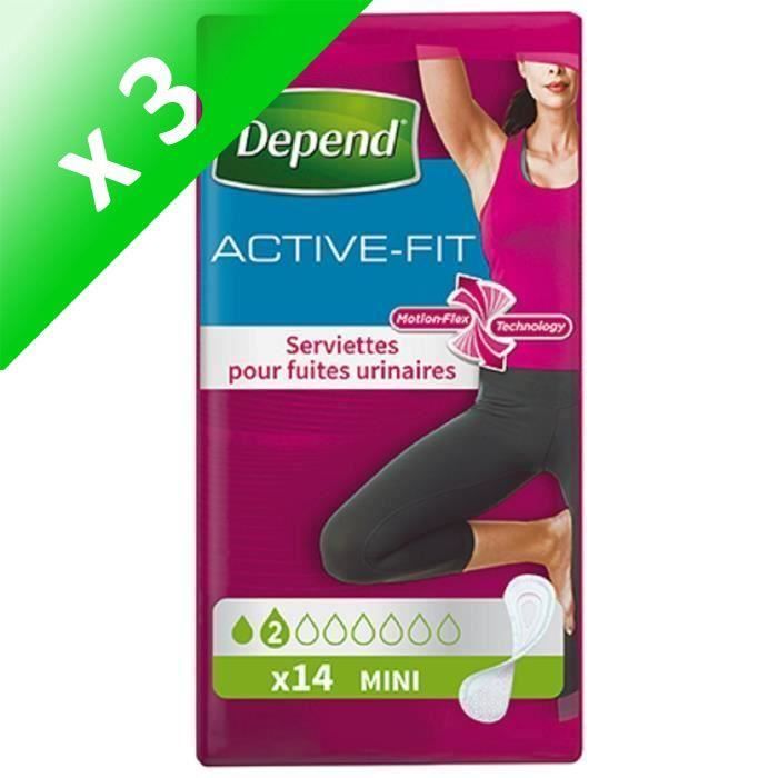 Produit shopeco.fr : Lot De 3 - DEPEND Active fit serviettes pour fuites urinaires x14