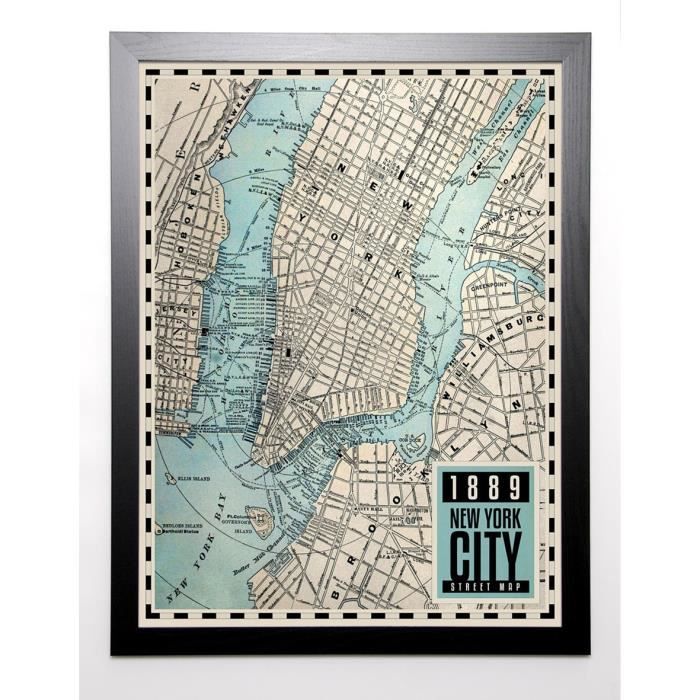 BLONDE ATTITUDE Image encadrée New York City Map, 1889 Beige