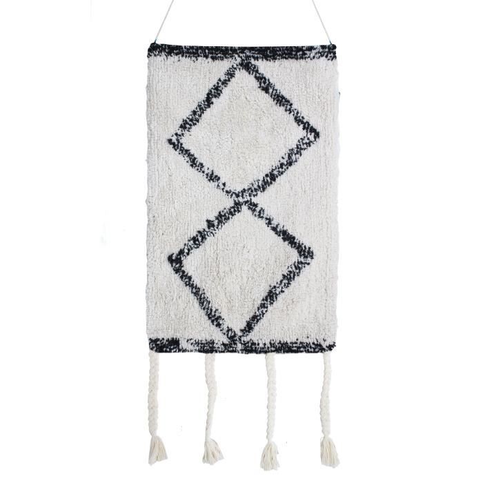 Tissage / Suspension murale berbère Box - 40 x 80 cm - Blanc et noir