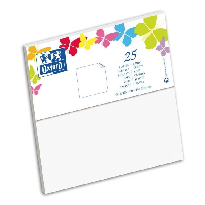 OXFORD 25 Cartes 15,5 cm x 15,5 cm x 0,7 cm - 240g - Blanc