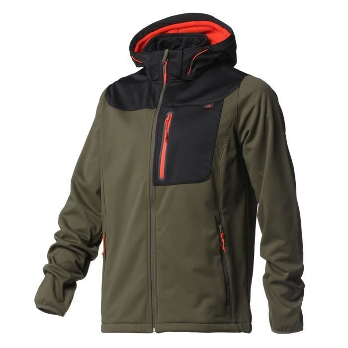 WANABEE Veste de randonnée Emler Soft 2 Hood - Homme - Vert kaki