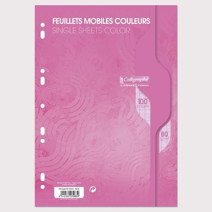 CALLIGRAPHE Feuilles simples couleur Rose perforées - 210x297 mm - 100 pages - Seyes papier Vélin Surfin 80 g avec encart (Lot de 3)