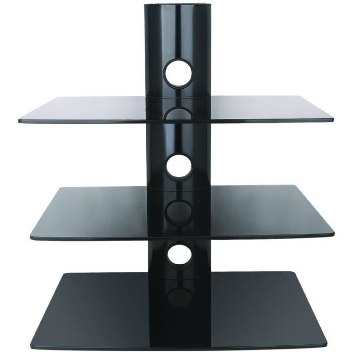 INOTEK FALCON 103 Tablette murale pour périphériques audio vidéos - 3 tablettes en verre noir sécurit - 3 x 15 kg