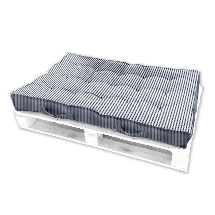 TODAY Matelas palette Cabane de Plage Liny 100% coton - 80x120x15 cm - Rayé bleu