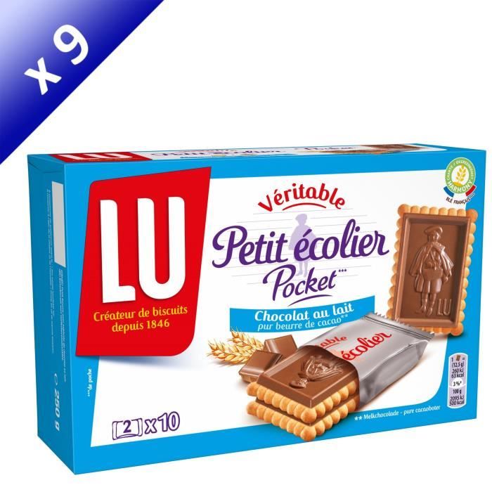 Lot de 9 LU Petit écolier Biscuit chocolat au lait - Pocket