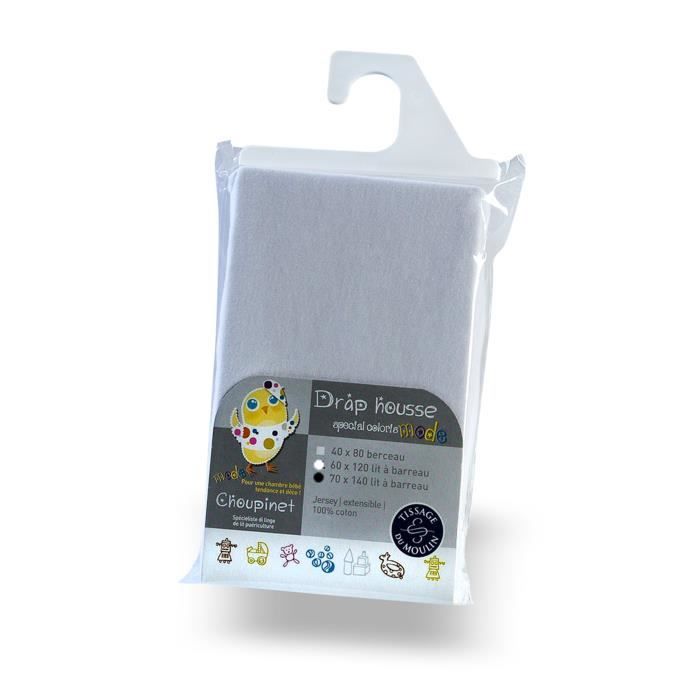 CHOUPINET Drap-housse Jersey Extensible - 100 % coton - 70 x 140 cm - Blanc
