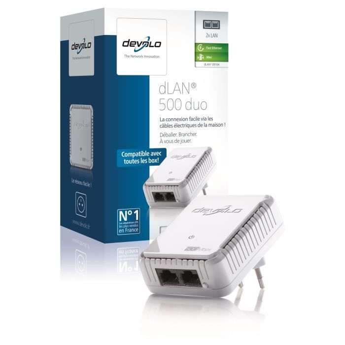 DEVOLO CPL filaire 500 Mbit/s, 2 ports Fast Ethernet Modèle 9104 dLAN 500 Duo