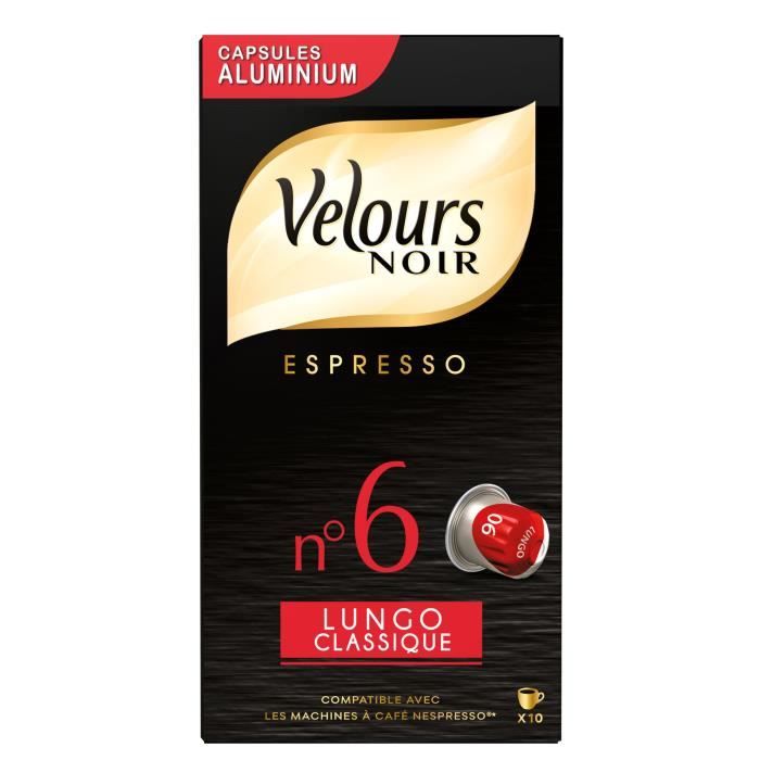 VELOURS NOIR Café Lungo Intensité 6 - 10 capsules en aluminium