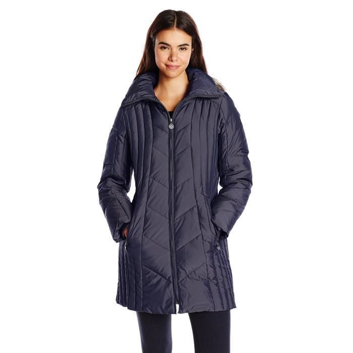La Fourrure loden Femme Fausse Col Capuche quilt Bronze trim Anne Manteau Avec En marine Klein Chevron De qFR4H
