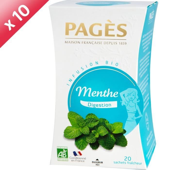 PAGES Lot de 10 Infusions Menthe Bio