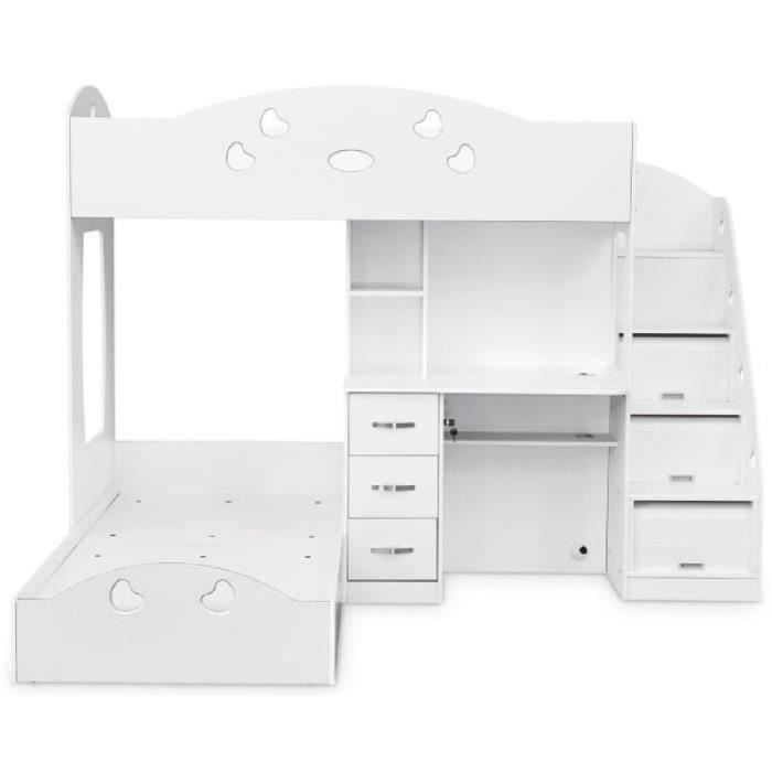 COMBI Lit combiné avec deux couchages superposés + un bureau blanc + des étagères de rangement - l 90 x L 190 cm
