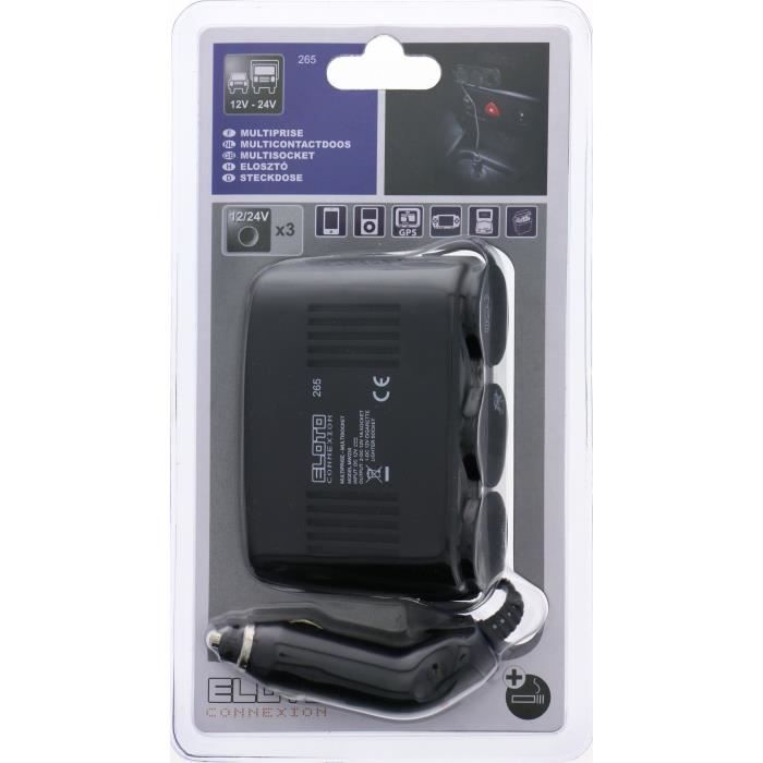 ELOTO Connexion mutiprise allume-cigare - 3 Sorties 12V / 24V avec 1 sortie allume-cigare