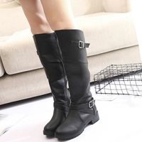 BOTTE Femmes Cuir Knight Buckle Femmes Faux Bottes Chaus BOTTE Femmes Cuir Knight Buckle Femmes Faux Bottes Chaus