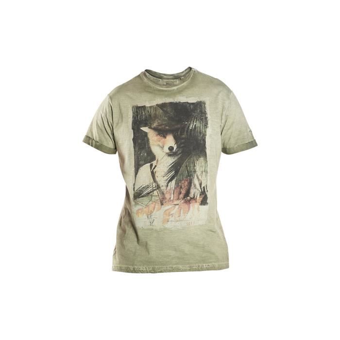DEELUXE - INDIFOX T-Shirt Kaki Manches Courtes Imprimé Renard - Garçon