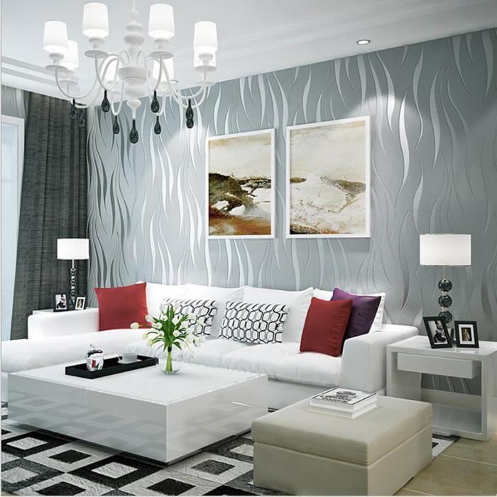 Téléchargement gratuit Images Argent 3d Non Tisse A Rayures Ondes Papier Peint Rouleaux Salon dernière par
