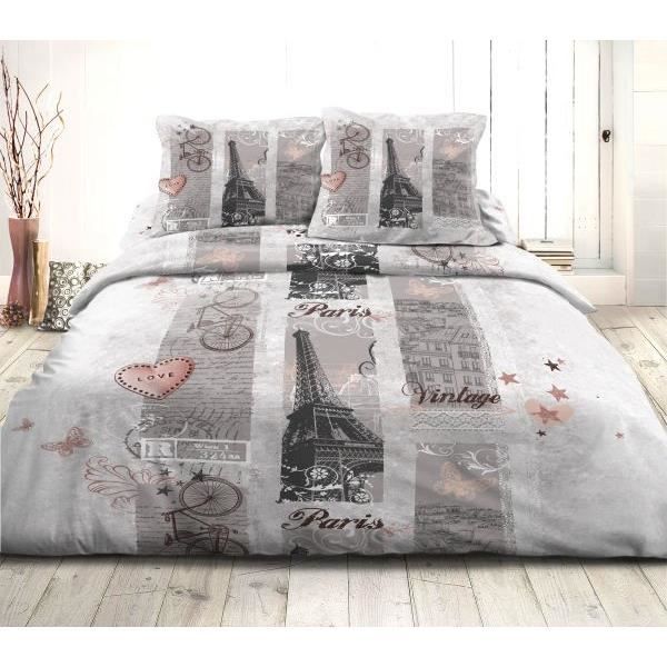 housse de couette 220X240 CM microfibre PARIS VINTAGE + 2 ...