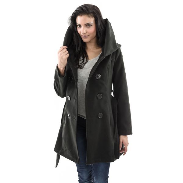 Manteau noir capuche fourrure rose Manteau noir capuche fourrure rose
