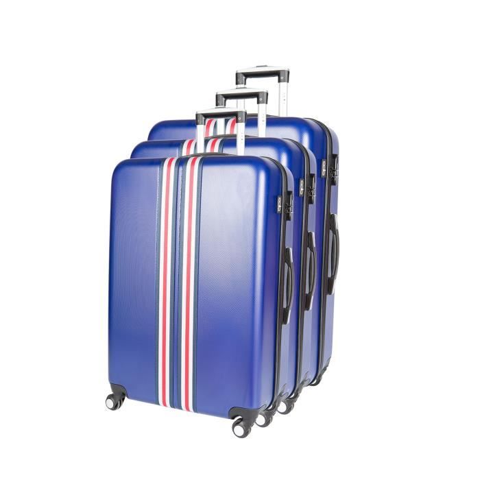 CDB Set de 3 Valises Chariots Rigides ABS 8 Roues 51-61-71cm Bleu