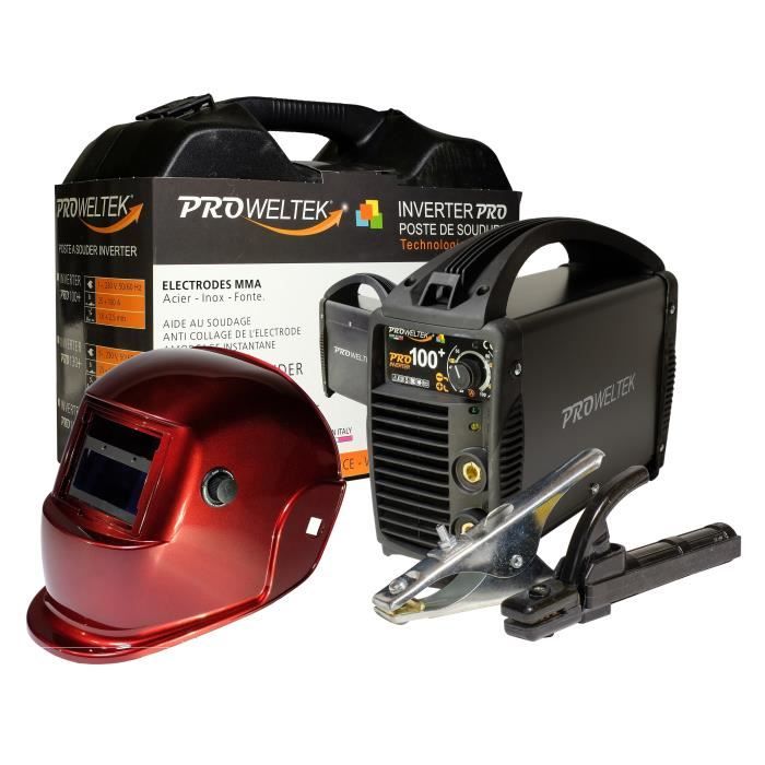 PROWELTEK Poste à souder Inverter Pro+ 100 A avec mallette et cagoule de soudure LCD teinte variable DIN 9/13
