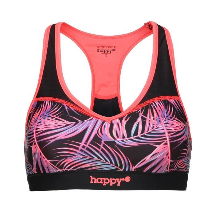 HAPPY AND SO Brassière Mouv' Leaves - Femme - Orange fluo