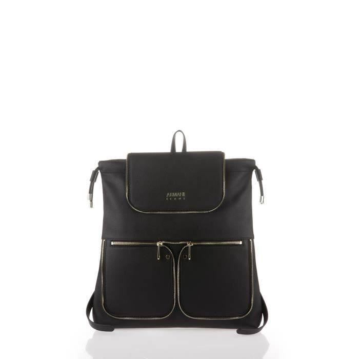 ARMANI JEANS - Sac à Dos Noir en Similicuir Grainé - Femme