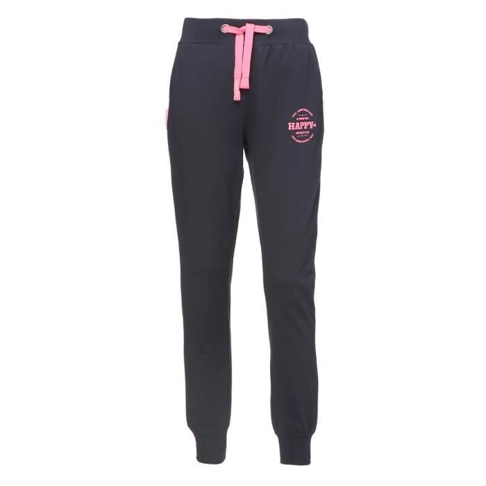 HAPPY AND SO Pantalon Molleton Happy Soft - Femme - Bleu marine et rose