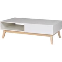 TABLE BASSE HOME Table basse scandinave blanc satiné avec pied TABLE BASSE HOME Table basse scandinave blanc satiné avec pied