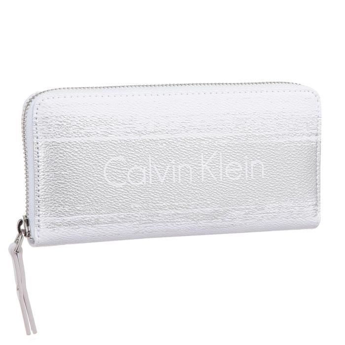 CALVIN KLEIN Portefeuille K60K601538 - MELISSA BRUSHED LARGE ZIPAR ARGENT Femme