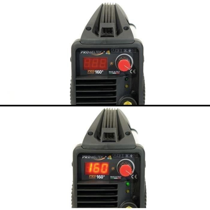 PROWELTEK Poste à souder Inverter Pro+ 160 A avec mallette et cagoule de soudure LCD teinte variable DIN 9/13