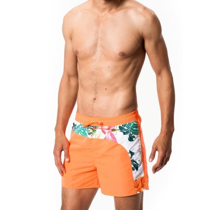 CBK Short de bain homme - Orange Fluo / Blanc