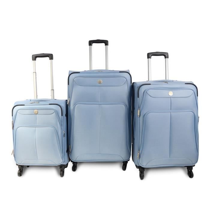 KINSTON Set de 3 valises Prague - 4 roues multidirectionnelles - Bleu