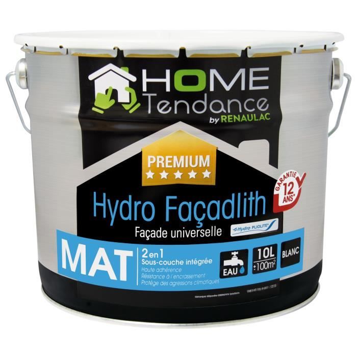 Peinture façade universelle Hydro Façadlith hydropliolite 10 L blanc mat - HOME TENDANCE by RENAULAC